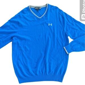 UNDER ARMOUR Merino Wool V Neck Golf Sweater‎ Royal Blue Grey Preppy Size XL